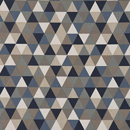SCHÖNER LEBEN. Dekostoff Halbpanama Leinenlook Dreiecke blau grau 1,40m Breite