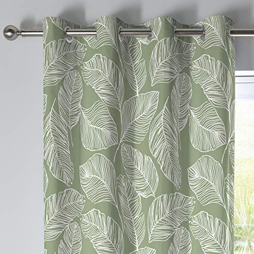 Fusion, Matteo, 100% Cotton Pair of Eyelet Curtains, Green, 90 Width x 90 Drop (229 x 229cm)