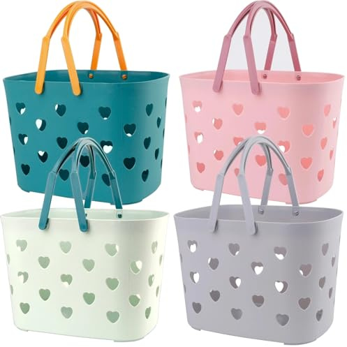 Peohud 4 Pack Portable Shower Caddy Basket, Plastic Storage Basket with Handle, Caddy Organizer Bin for Bathroom, College Dorm, Pantry, Kitchen