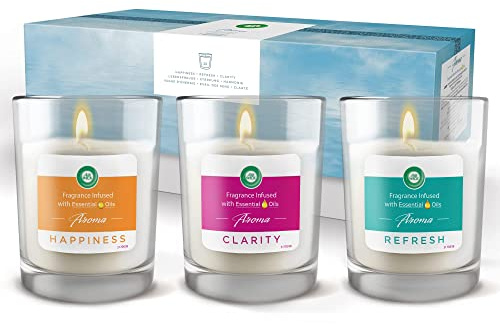 Air Wick Aroma-Duftkerzen Geschenkset – Düfte für Wellness und Entspannung mit natürlichen ätherischen Ölen – 3 x Duftkerzen im Glas in schöner Geschenkbox
