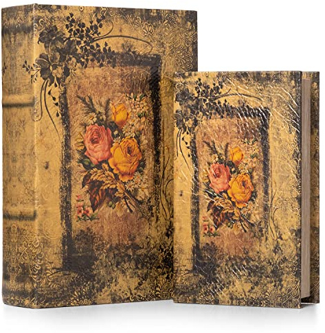 Moritz Buchbox 2er Set Rosen antik – Geheimversteck Buchtresor Schmuckbox | Zwei getarnte Buchattrappen mit Fach für Geld, Schmuck und Wertsachen, dekorativ im Bücherregal, eine schöne Geschenkidee