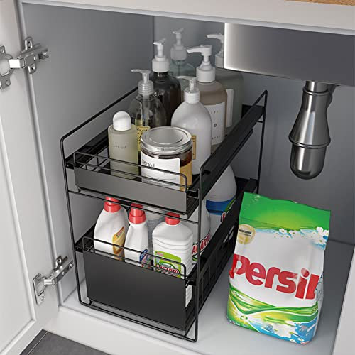 AMZWDMZ Unterschrankregal Unter Spüle Regal Hochwertiger Organizer Einbauschublade für Küchenschränke mit Schiebekorb Waschbecken ​Schrank Lagerregal Aus Metall