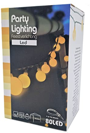 Guirnalda de luces LED con 80 bolas – multicolor con fuente de alimentación – Iluminación fija con aprox. 16 m de longitud – cenador exterior, fiesta, jardín, balcón iluminación