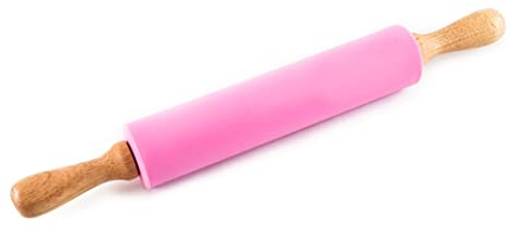 Legend Small Pink Silicone Rolling Pin with Non-Stick Surface. Silicone Roller for Pizza, Cookies, Dough, Chapatis, Dumpling Wrappers. with Wooden Handles. UK