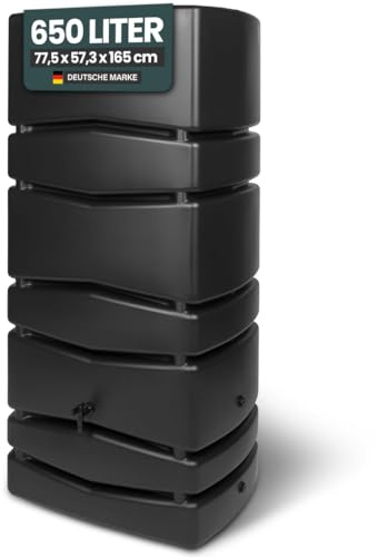 Kreher XXL Regentonne Aqua Tower Kunststoff, Auslaufhahn (650 L, Anthrazit) | Robustes Regenfass aus PP mit Deckel und Fallrohr-Anschluss, edel-schlichtes Design als Regenwasserspeicher im Garten