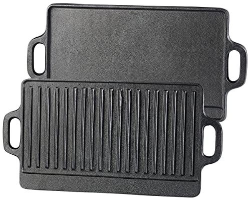 Rosenstein & Söhne Gusseisen Grillplatte: Gusseiserne Wende-Grillplatte für Ofen, Herd und Grill, 40 x 20,5 cm (Induktion, Herd Gusseisen, Warmhalteplatte)