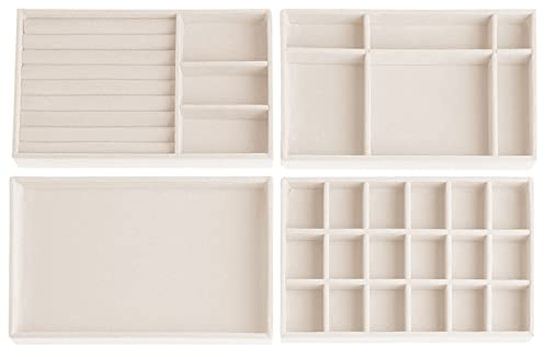 Duscdesp 4 Stuck Schmuckaufbewahrung Schublade, Schmucktablett, SchmuckkäStchen Samt Jewelry Organizer Stapelbar, Schmuck Organizers für Schmuck, Ohrringe, Armband, Ringe Aufbewahrung（Beige）
