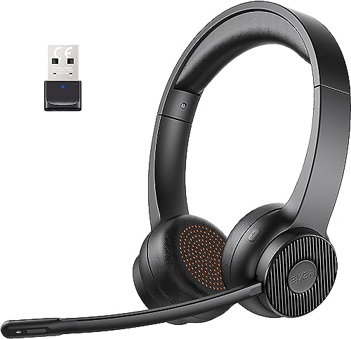 EKSA H16 Wireless Headset, Bluetooth 5.2 Headset mit Mikrofon & USB Dongle [Bis zu 55 Stdn & 15 Meter Reichweite] Kopfhörer Kabellos mit AI Noise Cancelling Mic für PC Skype Zoom Laptop BüroTelefon