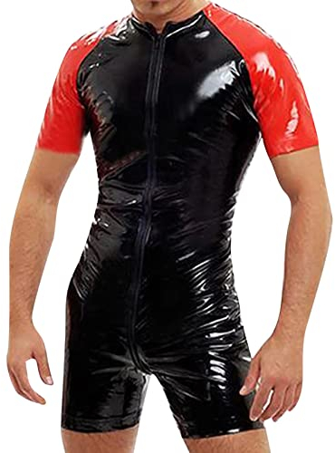 Wetlook Dessous Männer Lack T-Shirt Unterwäsche Erotisch Wäsche Sexy Reizunterwäsche Party Clubwear Schwarz 4XL