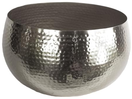 Leaf Großer Übertopf aus Metall, gerader Rand, gehämmert, reflektierend, silberfarben, 32 cm, rund