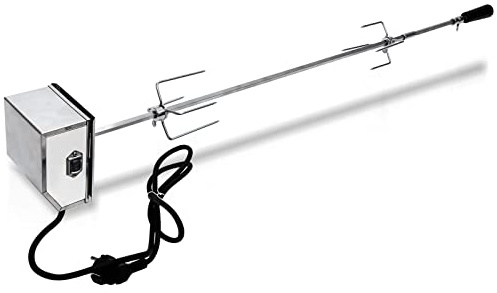Yakimz Grillspieß Set, Drehspieß mit 2X Fleischnadeln, 107cm Grillspieß mit Edelstahl Motor 220V - 240V, Universal Rotisserie Traglast 10 kg