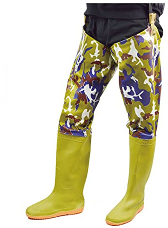 HWBZSZY Unisex Mehrzweck Regen Schuhe mit Weiche rutschfeste Gummilaufsohle, 80Cm Nylon PVC Angel Stiefel Leichte Wasserdicht Watthosen Farming Hose + Boot Schuhe,Beige,41 EU
