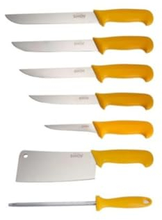 Shov Metzgermesser-Set 7 tlg. Fleischermsser mit Hackbeil und Wetzstahl rostfreier Edelstahl, ergo-grip