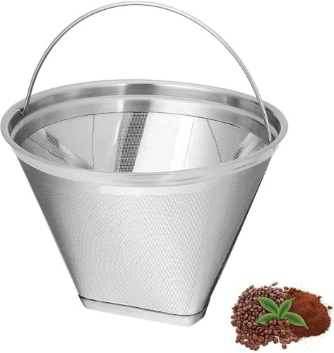 Edelstahl Kaffeefilter Wiederverwendbar, Dauerkaffeefilter Größe 4 Für 8-12 Tassen Coffee, Kegelförmige Kaffeefilter mit Griff, Kaffee Dauerfilter für Herstellung von Manuellem Kaffee