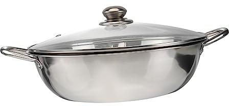Garneck 304 Stainless Steel Induction Cooker Pot Hot Pot Cookware Divider and Lid 32cm for Home Use Soup Pan