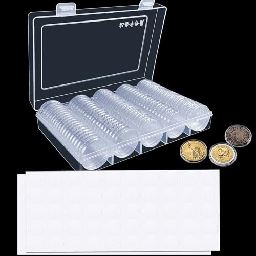 Monedas Coleccion,Organizador Monedas,100 Piezas Caja Monedas,Monedas De Plástico Caja con Almohadilla EVA para Suministros de Recogida de Monedas