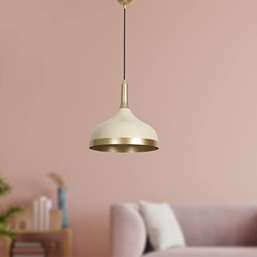 Luzarana Otto Hängelampe Creme-Gold Vintage I Asletl I Pendelleuchte Wohnzimmerlampe Ø30 cm E27 aus Metall Modern Esstisch Küchenlampe Hängend