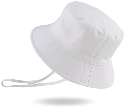 XIAOHAWANG Large Bord Chapeau de Soleil Bébé Enfant Bonnet d’été pour Garçon Fille Anti-UV Casquette Réglable(Blanc, 44CM(0 à 3 Mois))