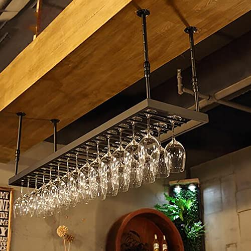 IBOWZ Deckenverzierung Deckenregal Decken-Schwarz-Weinglasregal, Weinbecherhalter aus Metall, höhenverstellbarer hängender Weinregalschrank, Weinkelchhalter für Barküche