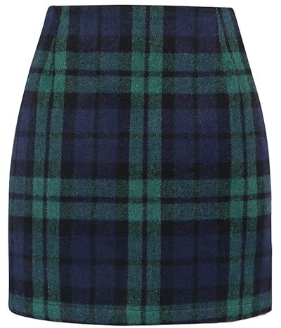 DINGJIUYAN Plaid Mini Skirts for Women- High Waist A line Fall Winter Bodycon Pencil Skirt Faux Wool Tartan Tube Clothing