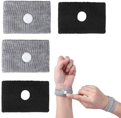 Anti Nausea Digitopressione,4 Pcs Anti Nausea da Viaggio Bracciali,Bracciale per prevenire nausea,per Cinetosi Sollievo dai Mal di Testa(Grigio+Nero)