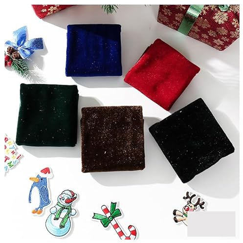 BrightGlow Samt Stoff 5 Stück Weihnachtsstoffe Stoffe Zum Nähen Stoffpakete Patchwork Fat Quarters Quilten Stoff Bundles Weihnachtsstil Stoff für Weihnachtsmütze DIY Nähe Basteln 3# 25X25cm