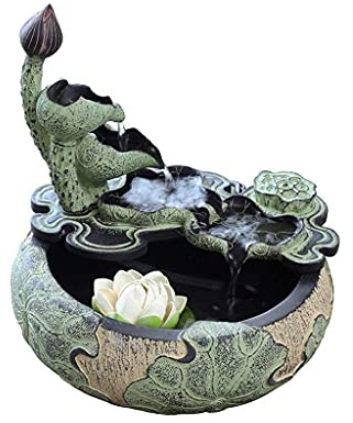 JKSVTF Indoor Decoration Lotus Tabletop Water Feature Indoor Fountain Waterfall Cascade Meditation Atomization Humidifier Desktop Decorative Fountain (B)