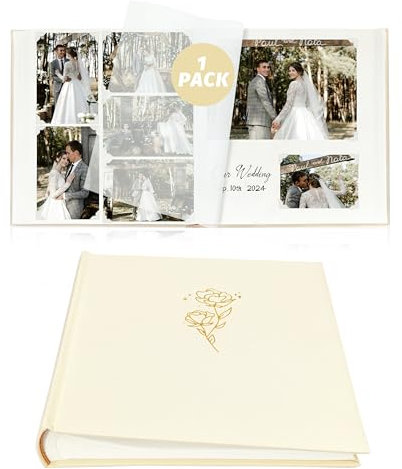 Kuword Fotoalbum zum Selbstgestalten mit Platz für 500 Fotos 100seiten Leinen-Rosen Fotoalbum Groß 30x30cm Beige Hochzeitsgeschenk DIY-Scrapbook Familienalbum