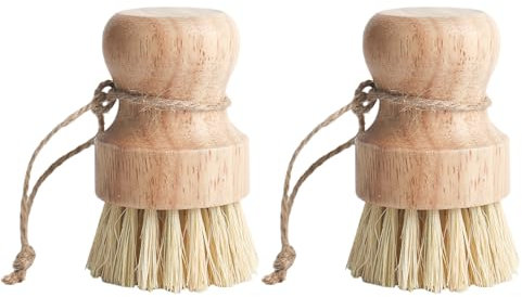 Cepillo para champiñones, 2 unidades, cepillo de cocina, cepillo para verduras, pechos, cepillo de madera, cepillos para lavar platos, cepillo de limpieza fabricado en sisal y madera de caucho