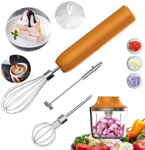 Juego de Batidora de Varillas y Espumador de Leche, Picadora Eléctrica Mini Recargable, 4 Velocidades, Mezclador, Mini Picadora para Picar, Triturar y Hacer Puré, 300ML