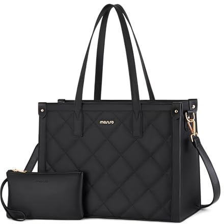 MOSISO Sac Tote Ordinateur pour Femmes, 15,6 Pouces Cuir PU Losange Quilté avec Porte-Gobelet & Sac à Main Clutch, Capacité Généreuse Enseignant Bureau D'affaires,Noir