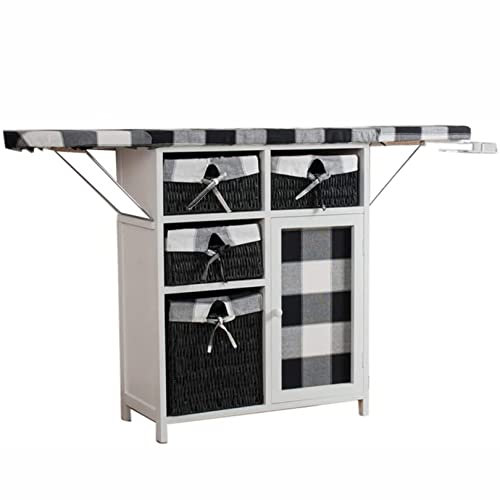 ASSE da Stiro Pieghevole Creativo, Armadio da Stiro in Legno massello, ASSE da Stiro per Uso Domestico, Cestino portaoggetti Multistrato, Vassoio in Acciaio Inox con Base Rinforzata (batteri