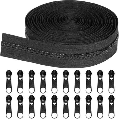 10 m + 20 cremalleras de metal (3,2 cm de ancho) – Cremallera y cremallera continua con cremallera, nailon, venta por metros, ropa, bolsos, estuches, ropa de cama, kits de reparación de cremalleras
