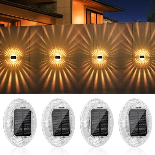 PAIRIER Solar Wandleuchte Außen, 4 Stück | Solarlampe Wandlampen für Außen, 360° Beleuchtung Garten-Deko, IP44, Für Zaun Balkon Garten Terrasse