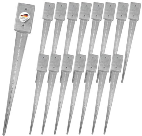 16x Bodeneinschlaganker 71x71x750mm, verzinkt, für Kanthölzer | zum Einschlagen ins Erdreich, ohne Betonieren
