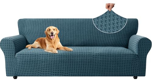 YSTELLAA Sofa Überzug 3 Sitzer, Sofabezug Mit Armlehne, Waschbar Sofaüberwürfe Stretch, Couch Überzug Kratzfest, Sofaschoner rutschfest, Couch Cover Für Katze Hunde, Sofa Cover, Pfauenblau