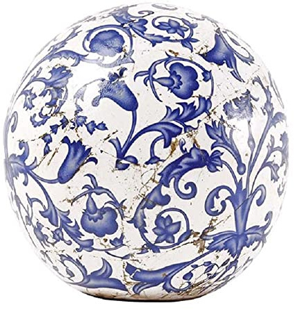 degawo Blau-Weiße Keramik Dekokugel Ø18 cm - Nostalgische Gartendeko im Landhausstil - 'Aged Ceramic Collection' - Handgefertigt mit Unregelmäßigkeiten - Auch in Kleiner Größe erhältlich