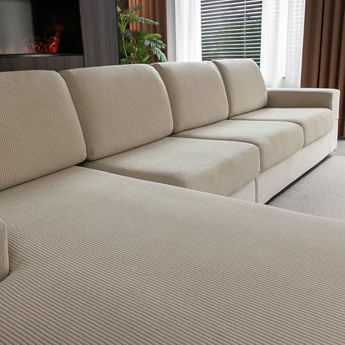 OHSIO Stretch Sofa Sitzkissenbezug - Rutschfester Sofa Überzug, Waschbarer Sofabezug, Universeller Couch Überzug, Strapazierfähig & pflegeleicht(Hellbraun, 1x Sitzbezug L)