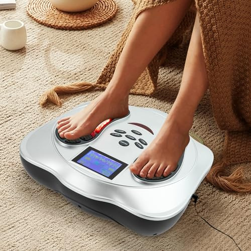 Masajeador eléctrico de pies EMS, 25 modos, 99 intensidades, simulador de circulación sanguínea para las piernas, tratamiento del dolor de pies, mejora la circulación sanguínea, con 4 almohadillas de