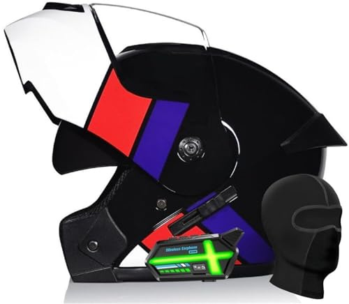 Casque de moto modulaire Bluetooth, intégral et rabattable, homologué ECE/DOT, double visière avec microphone et haut-parleur, for hommes et femmes, for le tourisme, la course et la conduite(I,S 54~55