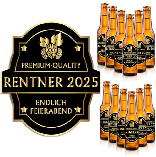 ePicsoa 12 Stück Rentner 2025 Flaschenetikett, Rentner Geschenk Mann, Endlich Felerabend, Ruhestand Flaschenetiketten Selbstklebend, Lustiges Ruhestand Geschenk Rentner Party (8x9,5cm)