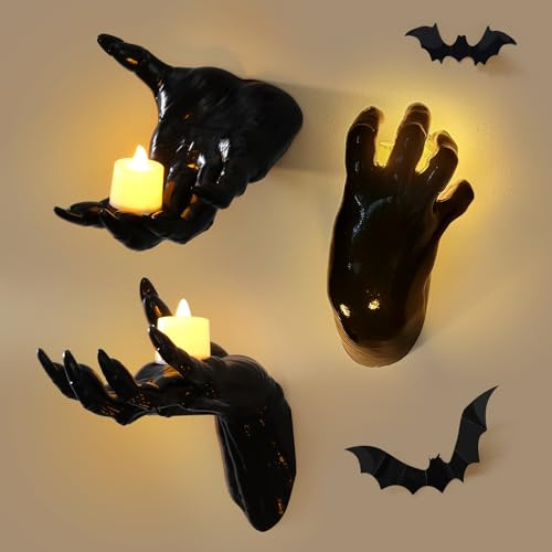 Fiula Halloween Horror Wall Decor & Candle Holder Hand Devil's Hand Art Light Suitable for Halloween, Atmospheric Decorations (Round)