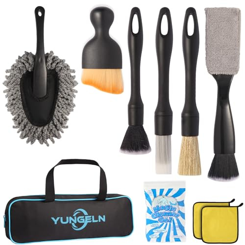 Yungeln Car Detailing Brush Kit with Detail Brushes,Car Interior Detailing Brushe,Car Dust Brush,Cleaning Gel,Car Interior Cleaning Tool for Truck SUV Car Accessories