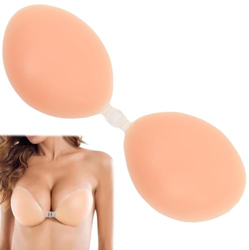 DILUSILK Undetectable Strapless Push-Up Bra - Seamless Adhesive Silicone Bra with Nipple Covers for Backless & Deep Neckline Dresses (Reusable) (UK, Alpha, One Size, Regular, Regular, B, Skin Color)