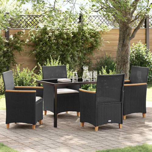 QJBSAVVA 5-TLG Gartenmöbel Set Schwarz Poly-Rattan mit Tisch 47 cm Sitzbreite Langlebig Modernes Outdoor Esstischgruppe für Garten Balkon Terrasse