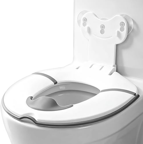 YICH Asiento de inodoro plegable para niños, asiento de inodoro de viaje, asiento de inodoro para niños, accesorio con ventosa, asiento de inodoro para niños, reductor de asiento, longitud ajustable