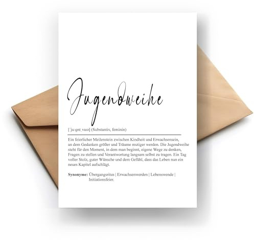 Jugendweihe Definition Karte mit Umschlag – Stilvolle Definitionskarte als Geschenk & Erinnerung an die Jugendfeier