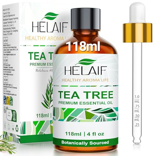 HELAIF Huile Essentielle de Tea Tree 118 ml – Arôme végétal frais pour diffuseur, ambiance maison, massage dilué, aromathérapie, projets DIY, bougies parfumées et usage domestique