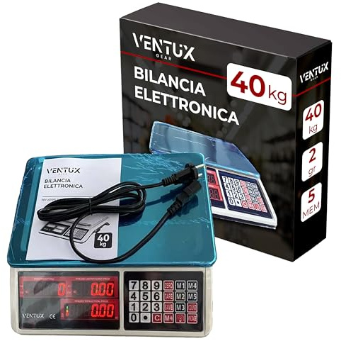 Bilancia Elettronica digitale 40 kg – Bilancia Digitale Professionale con Display LED, 5 Memorie, Funzione Tara e Conteggio – Bilancia da Banco per Negozi, Mercati e Attività Commerciali