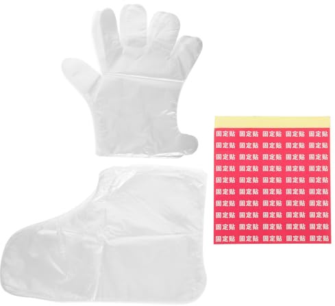 MAGICLULU Fuß und Handpflege Satz mit Pe Handschuhen und Fußmasken Weiß mit Fixierpflastern und Auslaufsicher für Zuhause und Reisen Zufälliger Stil